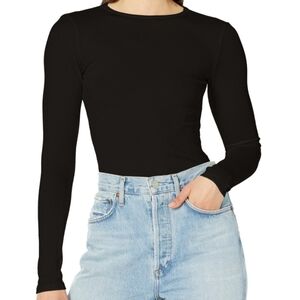 NWT Hudson Jeans Knot Back Bodysuit Ribbed Black Long Sleeve - Size L